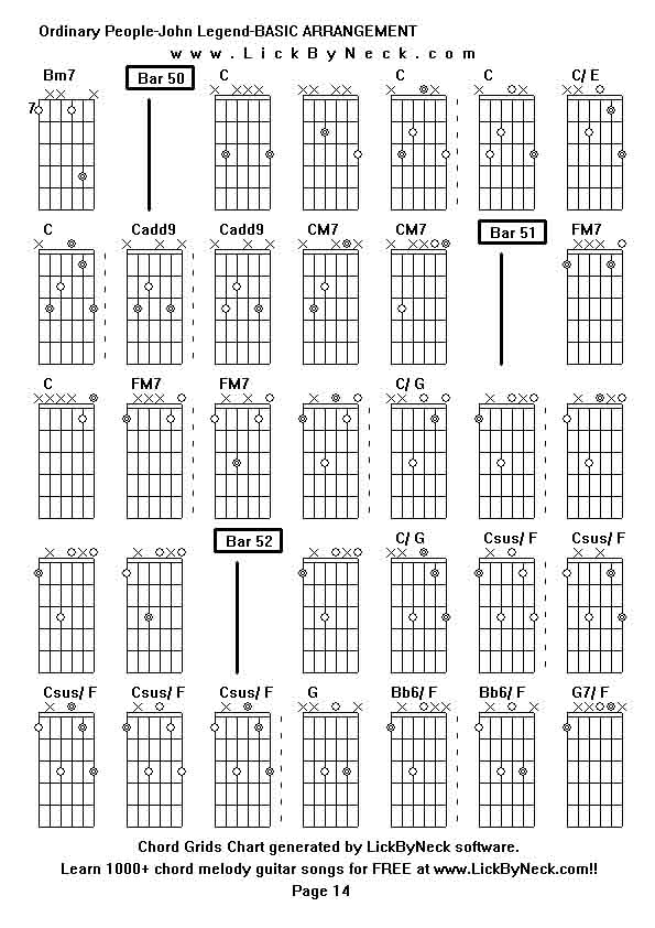 Chord Grids Chart of chord melody fingerstyle guitar song-Ordinary People-John Legend-BASIC ARRANGEMENT,generated by LickByNeck software.